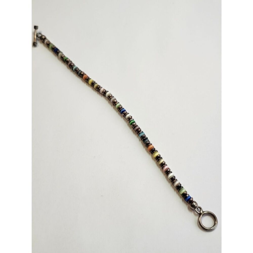 Multi-Color Beaded Sterling Bracelet 925 7"